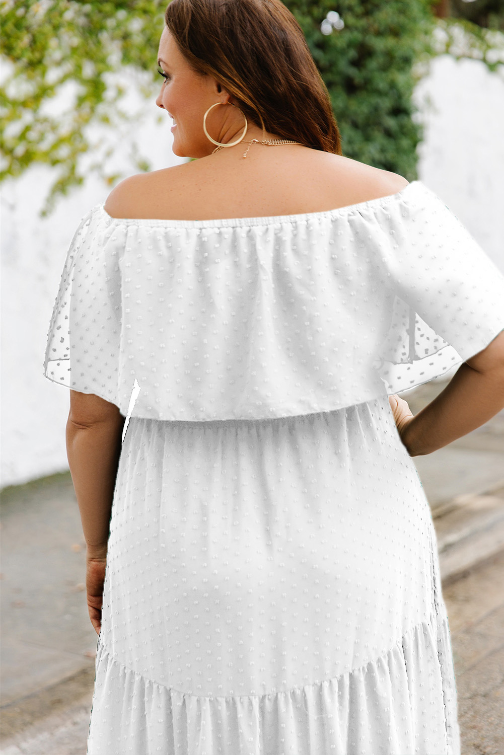 US 14.98 White Swiss Dot Plus Size Ruffle Tiered Maxi Dress www