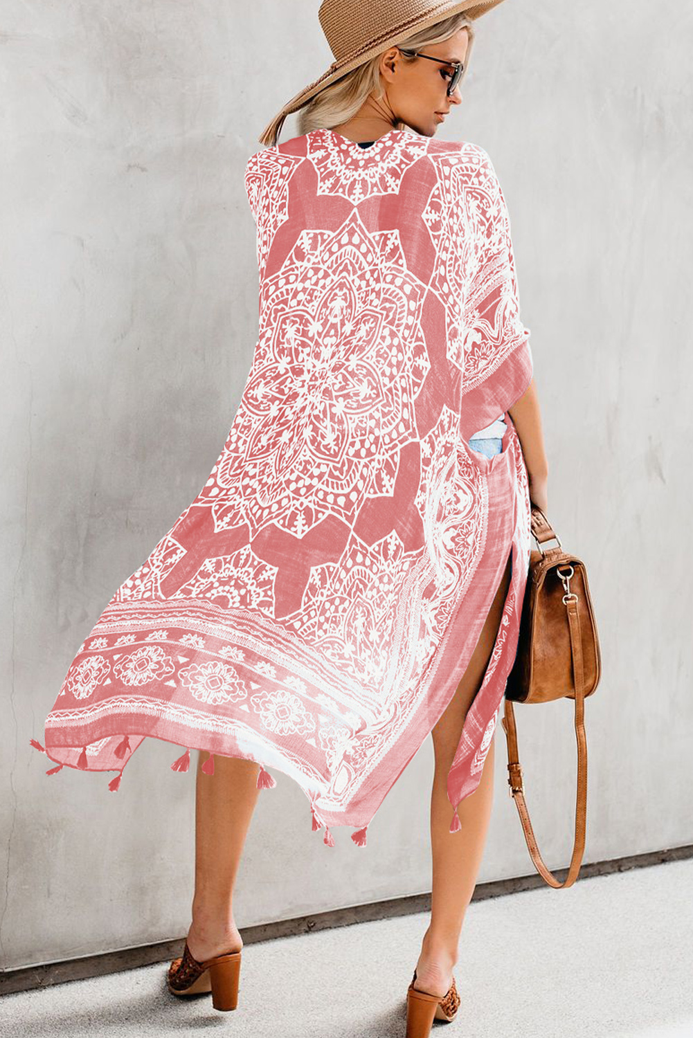 US 7.5 Pink Anja Tassel Kimono Beach Coverup