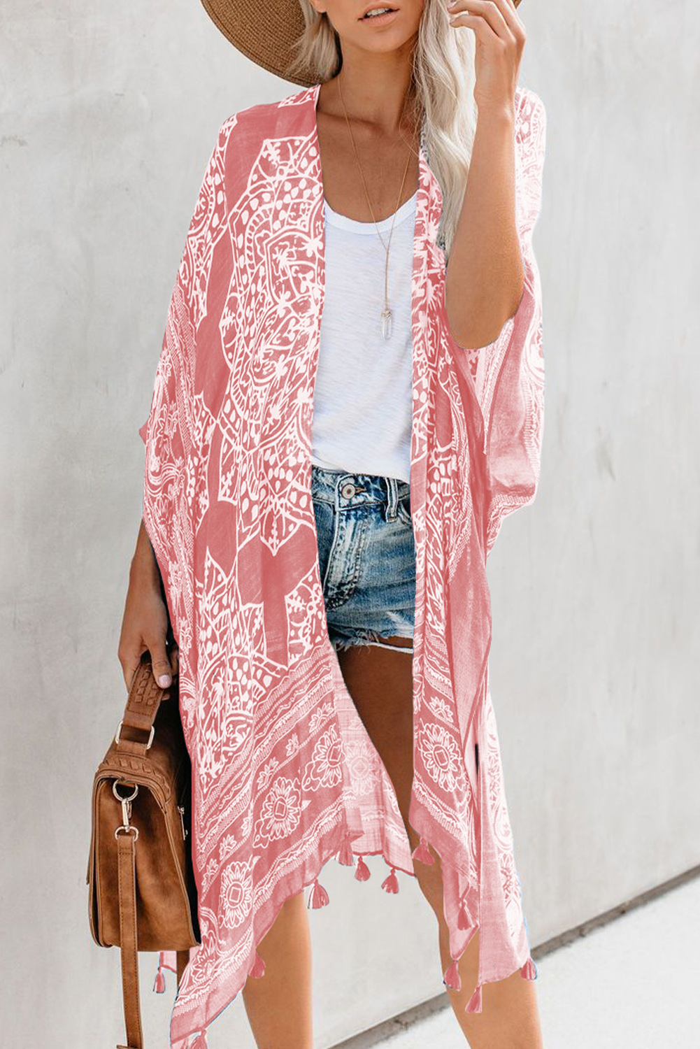US 7.5 Pink Anja Tassel Kimono Beach Coverup