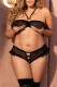 Black Plus Size Sheer Mesh Ruffled Open Cup Bra and Panty Set