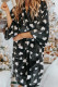 Black Heart Printed 3/4 Sleeve Pocketed Belted Fleece Lounge Robe