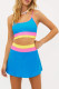Blue Colorblock Patchwork Pocketed Lined Bottoms Bikinis