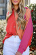 Tomato Red Color Block Corded Buttoned Oversized Shacket