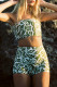 Green Abstract Printed Smocked Back Strapless High Waist Bikinis