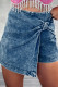 Sail Blue Acid Wash Asymmetric Twisted Wrapped Zipped Denim Skort